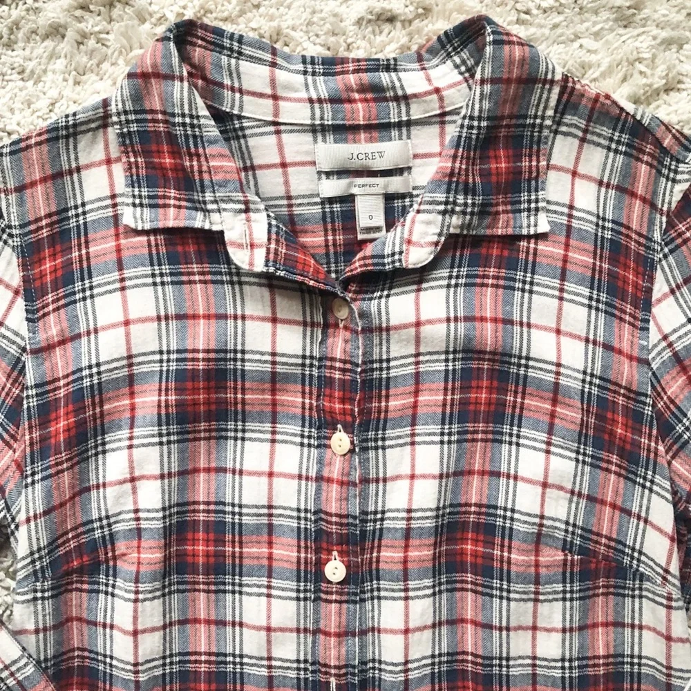J. Crew Perfect Button Down Shirt in Ivory Tartan